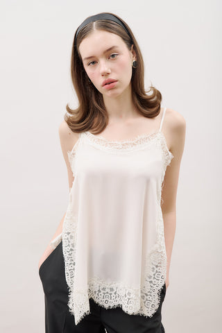 Lace-Trim Strap Blouse Ecru