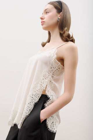 Lace-Trim Strap Blouse Ecru