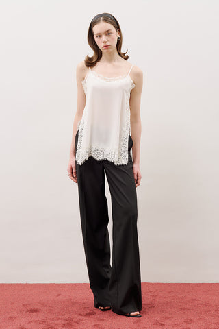 Lace-Trim Strap Blouse Ecru