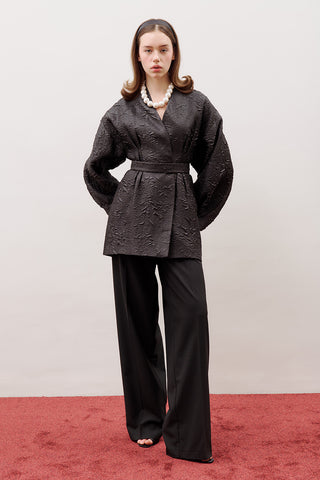 Jacquard Organza Kimono Black