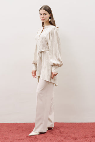 Jakarlı Saten Gömlek Vanilya