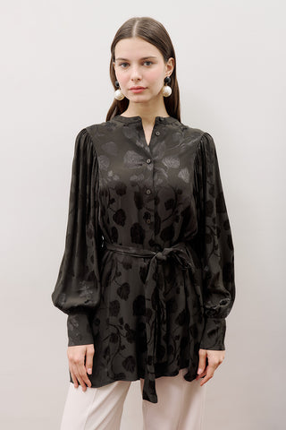 Jacquard Satin Shirt Black