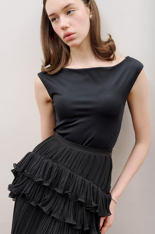 Mila Pleated Tiered Skirt Black