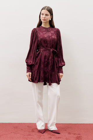 Jacquard Satin Shirt Burgundy