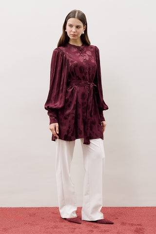 Jacquard Satin Shirt Burgundy