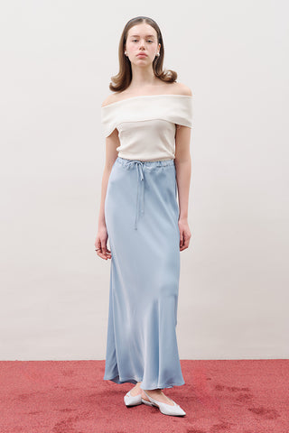 Adjustable Waist Satin Skirt Blue