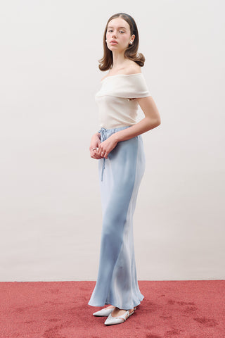 Adjustable Waist Satin Skirt Blue