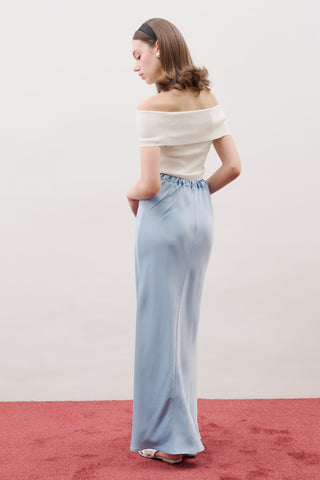 Adjustable Waist Satin Skirt Blue