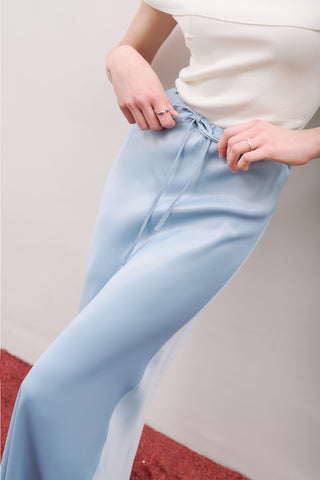 Adjustable Waist Satin Skirt Blue