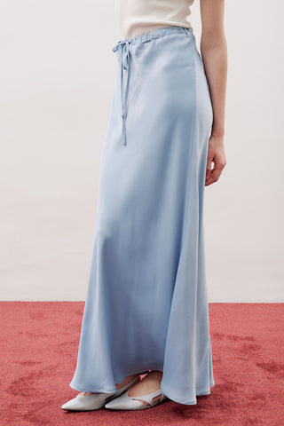 Adjustable Waist Satin Skirt Blue