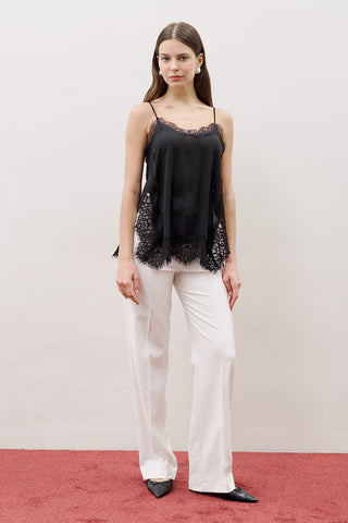 Lace-Trim Strap Blouse Black