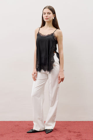 Lace-Trim Strap Blouse Black