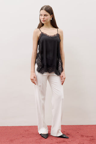 Lace-Trim Strap Blouse Black