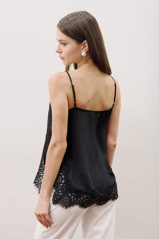 Lace-Trim Strap Blouse Black