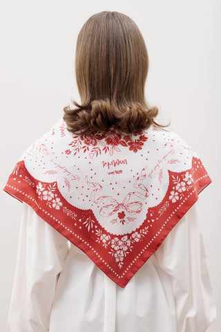 Patterned Mid-Size Satin Scarf Love