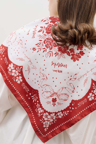 Patterned Mid-Size Satin Scarf Love