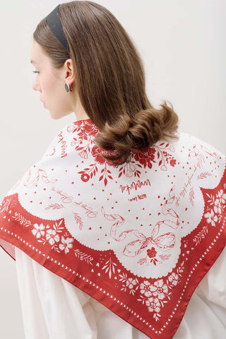 Patterned Mid-Size Satin Scarf Love