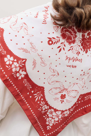 Patterned Mid-Size Satin Scarf Love