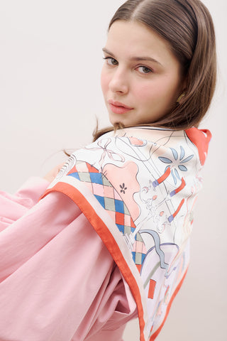 Patterned Mid-Size Satin Scarf Love Place