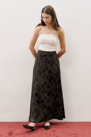 Jacquard Satin Skirt Brown