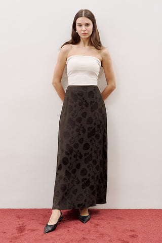 Jacquard Satin Skirt Brown
