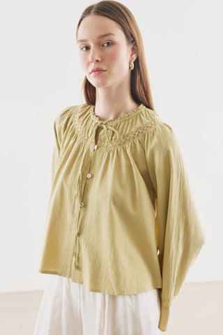 Embroidered Crop Blouse Soft Green