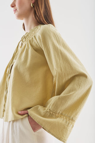 Embroidered Crop Blouse Soft Green