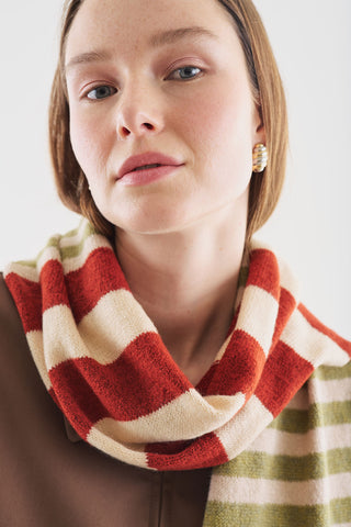 Striped Long Scarf Ecru