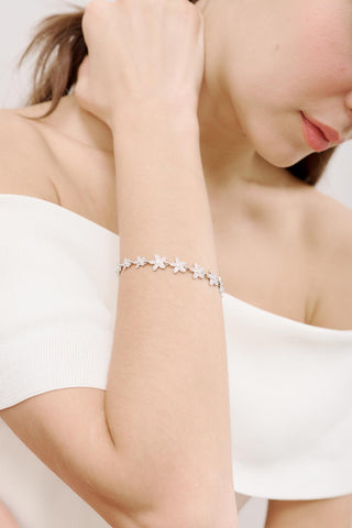 Floral Stone Bracelet Silver