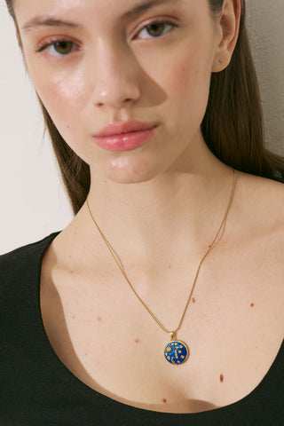 Square Crystal Medallion Necklace Gold