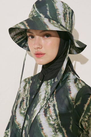 Zip-Front 3-Piece Modest Swim Set Tie Dye Green