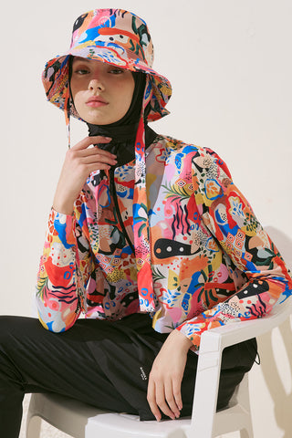 Zip-Front 3-Piece Modest Swim Set Abstract