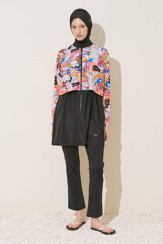 Zip-Front 3-Piece Modest Swim Set Abstract