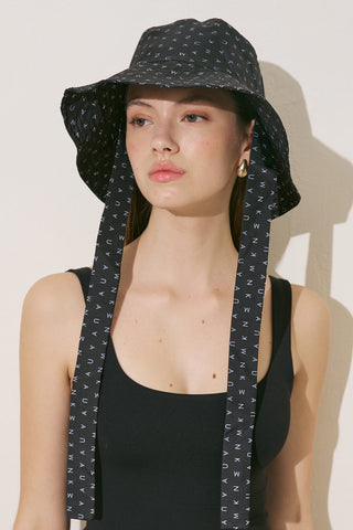 Bucket Hat With String Logo Pattern