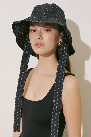 Bucket Hat With String Logo Pattern