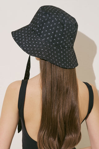 Bucket Hat With String Logo Pattern