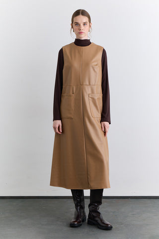 Leather Dress With Pocket Detail Camel