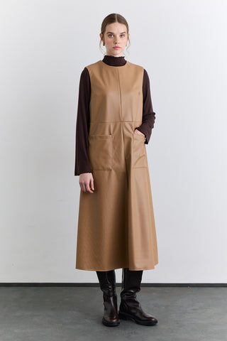 Leather Dress With Pocket Detail Camel