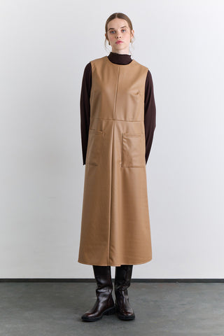 Leather Dress With Pocket Detail Camel