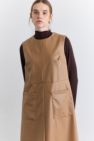 Leather Dress With Pocket Detail Camel