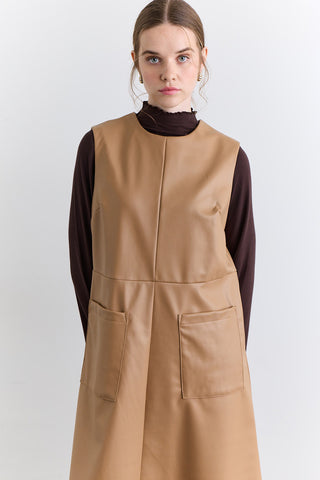 Leather Dress With Pocket Detail Camel