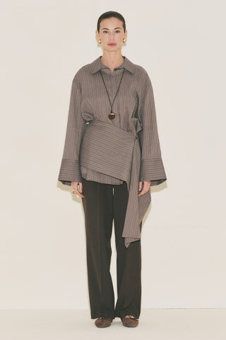 Belt Detail Striped Shirt Anthracite