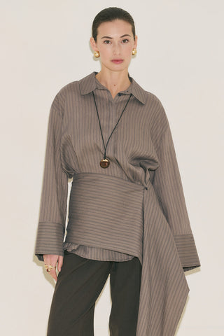 Belt Detail Striped Shirt Anthracite