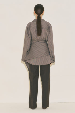 Belt Detail Striped Shirt Anthracite