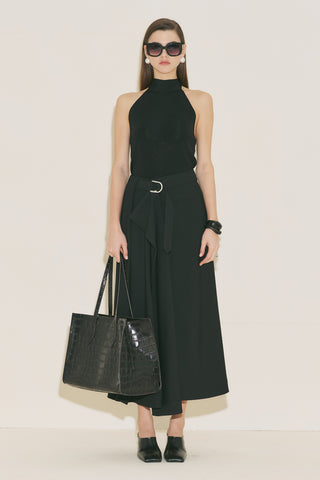 Asymmetric Belted Skirt Black