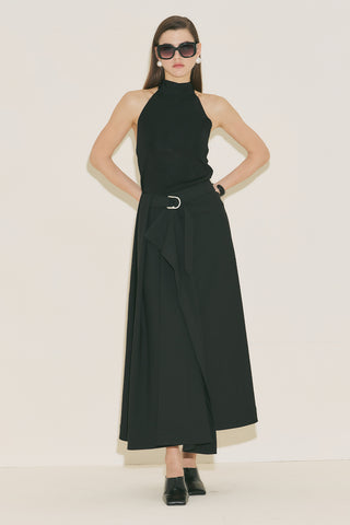 Asymmetric Belted Skirt Black
