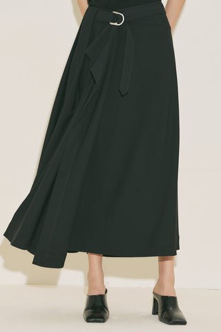 Asymmetric Belted Skirt Black
