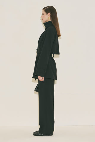 High Neck Belted Trench Coat Black