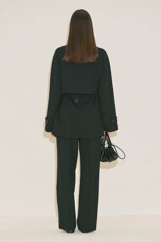High Neck Belted Trench Coat Black
