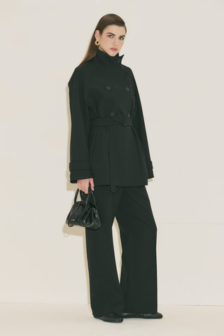 High Neck Belted Trench Coat Black